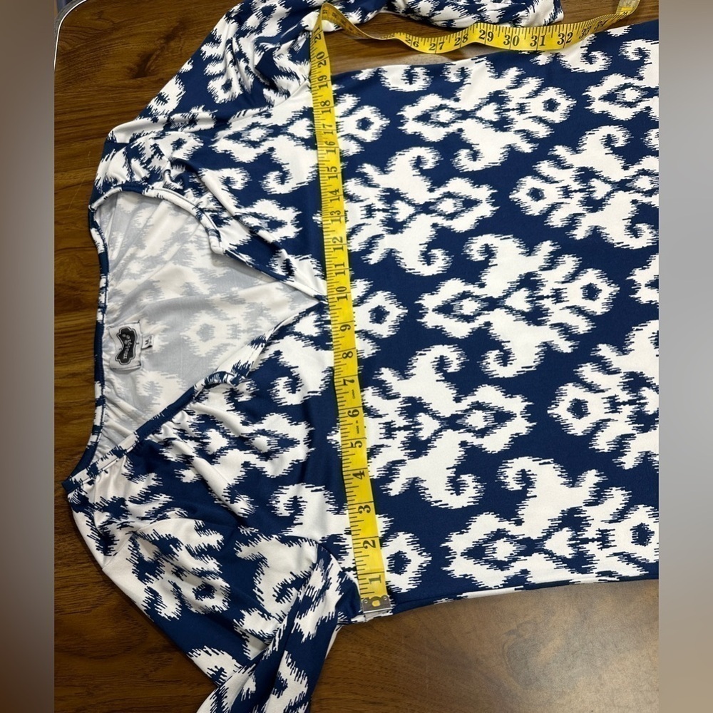 Mud Pie Navy & White Ikat Print 3/4 Length Sleeve Tunic Women’s Size Med (8-10) - Picture 4 of 8
